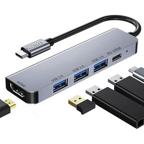 USB C Hub to HDMI Multiport Adapter, 5-in-1 USB C Hub with 4K HDMI, USB 3.0, 100W PD Ports for MacBook Pro, iMac, PS5, Chromebook, iPhone 15 Pro, XPS, HP, etc