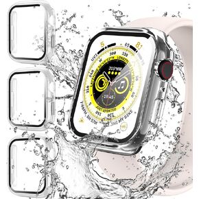 Suoman Waterproof Case for Apple Watch Series 44mm, 3-Pack 360° All-Round Protector Hard PC Tempered Glass Screen Protector for iWatch Series 6 5 4 44mm (Black Black Black)
