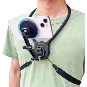 Magnetic POV/Vlog Phone Neck Mount Holder for iPhone 15/14/13/12 Pro Mini/Plus/Pro/Pro Max, Hand Free Chest Stand Video Recording for Mobile Phone Accessory