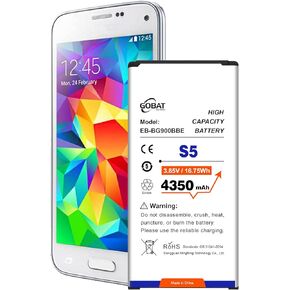 GOBAT Replacement for Samsung Galaxy S5 Battery,4350mAh High Capacity Compatible with Samsung Galaxy S5 Model (G900A G900P G900V G900T G900F G900H G900R4 I9600),EB-BG900BBE