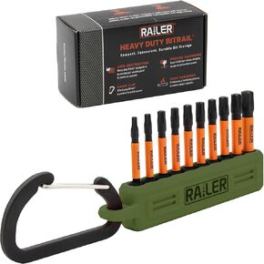 Railer Torx Bit Set - Premium S2 Steel 2 Inch Impact Driver 10-Piece 6 Star Bit Set With A Tool Storage Bit Holder & Carabiner (Black Bitrail, Magnetizer Bitrail)