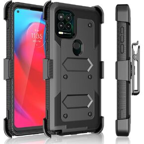 Tekcoo Case Holster Clip for [5G Only] Motrola Moto G Stylus 2021 5G, [Tshell] Shock Absorbing [Built-in Screen] [Kickstand Locking Belt] Secure Swivel Defender Full Body Carrying Cover - Black