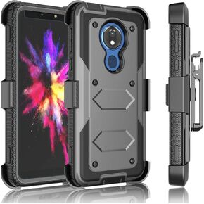 Tekcoo Holster Clip Case for Moto G7 Power/Motorola Moto G7 Supra / E5 Plus / E5 Supra, [Tshell] Shock Absorbing [Built-in Screen] Secure Swivel Locking Belt Full Body Carrying Cover [Black]