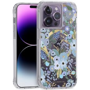 Rifle Paper Co. iPhone 14 Pro Case [Compatible with MagSafe] [10FT Drop Protection] Cute iPhone Case 6.1" with Floral Pattern, Anti-Scratch Tech, Shockproof Material, Slim Fit - Garden Party Blue