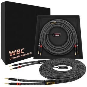 WORLDS BEST CABLES 15 Foot ULTIMATE - 8 AWG - Ultra-Pure OFC - Premium Audiophile HiFi Speaker Cable Pair with Eminence Gold Banana Plugs & Carbon Tweed Jacket