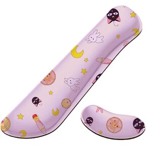 DUOAMARE Pink Anime Keyboard Wrist Rest Cute Kawaii Mouse Pad with Wrist Support Mouse pad Enlarge Gel Memory Foam for Computer Desk Decor Accessories Office Gaming Laptop