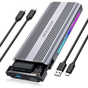 GRAUGEAR M.2 SSD NVMe Enclosure RGB, 10Gbps USB3.2 Gen2 Tool-Free Aluminum External M2 Solid State Drive NVMe Enclosure USB C, RTL9210 External Case for PCIe NVMe M-Key B+M Key [G-M901-AC-10G]