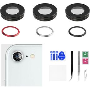 for iPhone SE 3rd Generation Midnight Starlight Red 3 Color Sets HD Tempered Back Camera Lens Replacement for iPhone SE 2022 Rear Camera Lens Metal Frame Cover with Repair Fix Tool kit