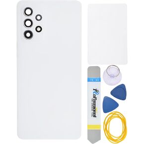Awesome White Plastic Back Panel Cover Replacement for Samsung Galaxy A52 with Rear Camera's Frame Rear Camera's Glass Cover Pre-Install Adhesive and Installation Instruction Tool Kit