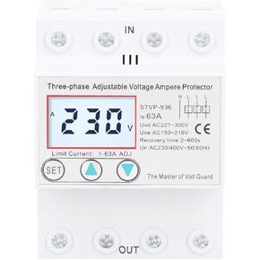 STVP‑936 LCD Adjustable Voltage Protector 3‑Phase LCD Multifunctional Self‑Resetting Voltage Protector 230V/400V AC((50A))