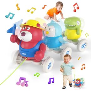 Musical Bear Baby Crawling Toys for 1-2 Years Old, Baby Toys for 12-18 Months, Baby Crawling Toys with Bears, Penguins, Dinosaurs, Christmas Birthday Gift for 1+ Year Old Boys Girls