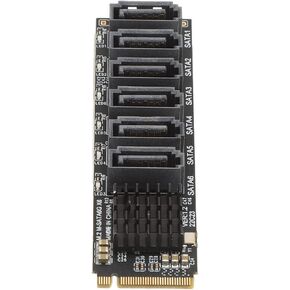 M.2 to SATA3.0 Adapter Card, 6Gbps M.2 PCIE to SATA Expansion Card, ASM1166 Chip Heat Dissipation 6 Port Expansion Interface Card with Smart Indicator