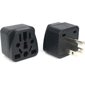 2-Pack ALINNA US Travel Plug Adapter, EU to US Plug Adapter, Universal EU UK AU CN JP to USA (Type B), Grounded 3 Prong USA Wall Plug Adaptor Outlet Power Converter (Black)