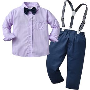 Toddler Gentleman Suit Outfits Long Sleeve Shirt + Suspender Pants + Bowtie for Boys in Kuwait