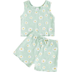 ITFABS Toddler Baby Girl Summer Clothes Flower Print Tank Tops Shorts Outfit 12 18 24 Months 2T 3T 4T 5T Little Girl Clothes