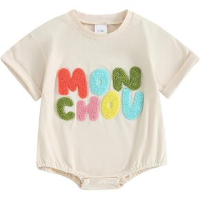 Infant Newborn Baby Boy Girl Summer Bubble Romper Short Sleeve Letter Embroidery Jumpsuit Cute Bodysuit