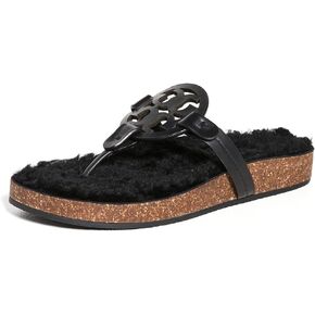 Tory Burch Women's Miller Cloud Shearling Sandals, Perfect Black/Perfect Black, 8 Medium US