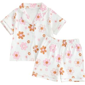 Baby Girl Clothes Set Summer Short Sleeve Floral Print Button T-Shirts Tops Shorts Set Kid 2Pcs Outfits
