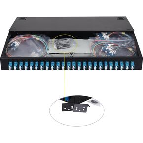 FYBOPTWU-24 Duplex Singlemode 48 Port LC Fiber Optic Rack Mount Enclosure Box + Splice Trays Fiber LC-UPC Kit (Include Pigtail & Couplers), 48 Core LGX Patch Panel Box fits for 19" Racks Cabinet