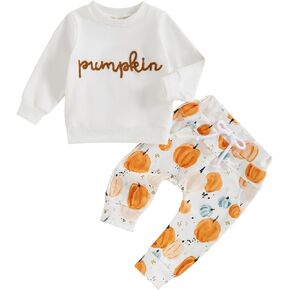 FIOMVA Baby Girl Halloween Outfit Toddler Sweatshirt Pants 2pcs Set Cute Pumpkin Spooky Print Infant Fall Winter Clothes