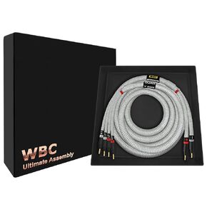 أفضل الكابلات في العالم بطول 6 أقدام - 7 AWG - OFC فائق النقاء - كابل مكبر صوت فردي عالي الجودة HiFi Bi-Wire للقناة المركزية مع مقابس الموز الذهبية وسترة تويد فضية