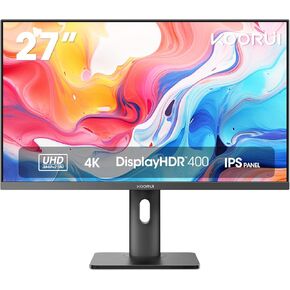 KOORUI 27 Inch 4K Monitor Computer UHD(3840 * 2160) IPS Display, 99% sRGB, 90% DCI-P3, 1.07 Billion Colors, Displayport & 2X HDMI, VESA 100 * 100mm, Tilt (N07)