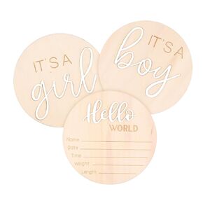 3pcs Baby Announcement Sign, Gender Reveal Announcement Cards Hello World Newborn Sign Its a Boy Girl Wooden New Baby Name Information Sign for Birth Baby Wall Decoration Shower Nursery Hospital