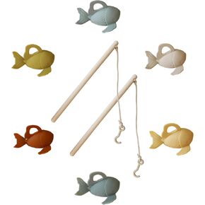 Marlowe & Co Silicone and Wooden Fishing Playset, Summer Toy 8 Piece Fishing Game for Toddlers and Children, Montessori Fine Motor Skills Toy for Toddlers