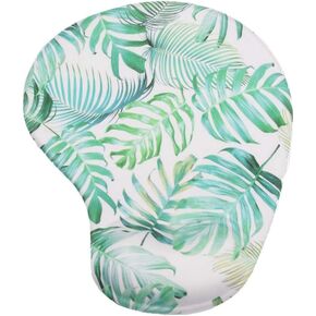 Ergonomic Mousepad with Wrist Support Silicone Gel Wrist Rest Non-Slip Rubber Base Design Protect Your Wrists and De-Clutter Your Desk(Tropical Green Leaf