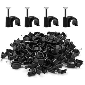 200Pcs 6mm Nail in Cable Clips Black Cable Cord Management Clips Ethernet Cable Nails Tacks Clips for RG59, RG6, RJ45, CAT6, Coax Cable