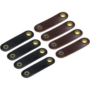 MECCANIXITY 8Pcs Leather Cable Straps Cord Organizer 80x20mm Cable Ties Elastic Cable Management for USB Cable, Headphone Wire, Olive Green