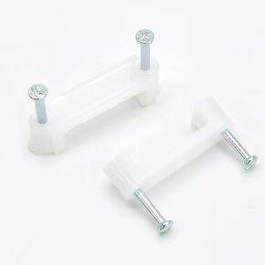 100 Pcs Cable Wire Clips with Two Steel Nails, 16mm White Cable Clips Nail Management Nail-in Clamps Wall Wire Cable Fasteners for Ethernet Cord, Cable(8mmx2)