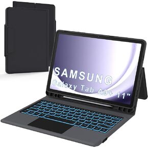 Folio Touch Keyboard Case for Samsung Galaxy Tab A9+ 11 inch - Slim Wireless Smart Touch Trackpad Keyboard Folio Tablet Cover - Backlit Keyboard with Kickstand for Tab A9 Plus 11" 2023 Black