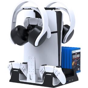 قاعدة شحن لوحدة تحكم PS5، حامل رفيع PS5/PS5 مع محطة تبريد لأقراص وحدة التحكم PS5/الإصدار الرقمي، ملحقات PS5 / PS5 رفيعة مع مروحة تبريد ومنظم تخزين in Kuwait
