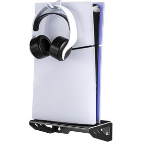 PS5 Wall Mount Kit, Steel Wall Mount for PS5/PS5 Slim Console with The Removable Headset Holder, PS5 Wall Shelf Stand Holder Compatible with Playstation5/PS5 Slim Disc & Digital