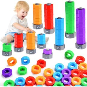 Montessori Toys for 1 2 3 4 5 Year Old Boys Girls, 2 In 1 Counting Toys & Spinning Stacking Toys for Toddlers 1-3 Educational Learning Toys Christmas Birthday Gifts for Kids Age 1-5 Autism Sensory Toy