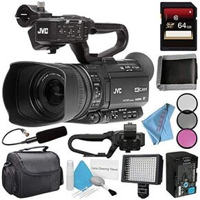 JVC GY-HM250 GY-HM250U UHD 4K Streaming Camcorder + 64GB SDXC Card + 62mm 3 Piece Filter Kit QAN0067-003 Microphone + Memory Card Wallet + Professional 160 LED Video Light Studio Series Bundle
