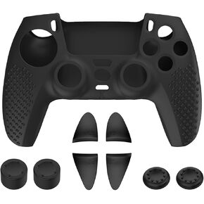 PS5 Controller Skin, Anti-Slip Soft Silicone Protective Cover Case for Playstation 5 DualSense Wireless Controller, 1Pack with 4 Thumb Grip Caps and L2R2 Trigger Extenders (Black)