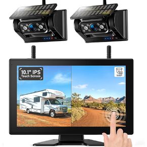 7" Magnetic Solar Wireless Backup Camera, 3Mins No-Wire Installation, 9600mAh Solar Rechargeable RV Backup Camera Wireless with HD1080P 7 Inch DVR Monitor for Car, Truck, RV, Trailer
