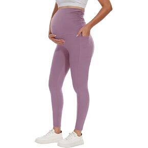 Women's Maternity Leggings Over The Belly-High Waisted Pregancy Yoga Pants Workout Active with Pockets