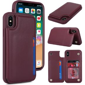 iCoverCase Compatible with iPhone Xs Max Case with Card Holder, Wallet Phone Case for Women Men RFID Blocking PU Leather Case (Beige)