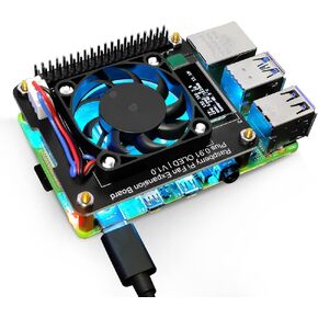 GeeekPi Fan Hat for Raspberry Pi 4 Model B, PWM Fan GPIO Expansion Board with 0.91inch OLED Display for Raspberry Pi 4B/3B+/3B/2B