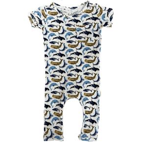 Soft Bamboo Viscose Baby Romper, Short Sleeve with Pants, Zipper Inseam Closure with Front Pocket Pacifier Clip