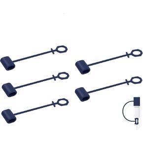 [5 Pack] Rubber Keeper/Silicone Case/Holder/Lanyard Accessories for Type-C, MicroUSB, 8 Pin, iOS 17 Adapter, Apple Pencil, 3.5mm Jack, Attach Converter to Charging Cable, Travel, Keychain, Blue Tether