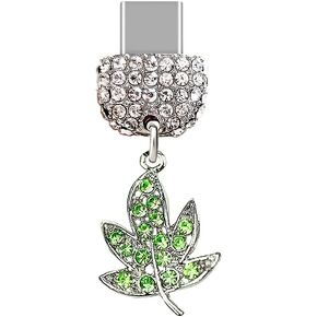 ELISE & FONDA TP84 Type-C USB Charging Port Crystal Anti Dust Plug Leaf Cell Phone Charm for Samsung Galaxy/Huawei/OnePlus/Xiaomi/oppo New Android Phones(Green)