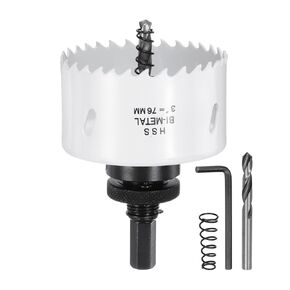 Bi-Metal Hole Saw Kit 76mm (2-15/16") Hole Cutter Set with 1pcs 7/16" Hex Shank Arbor 2pcs 1/4" Center Drill Bits 2ps Springs 1pcs Wrench for Wood Plastic Soft Metal