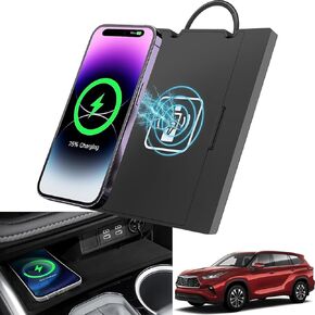 for 2020-2024 Toyota Highlander Wireless Charger, Cell Phone 15W Fast Qi Charging Station Pad Mat fits Highlander Accessories