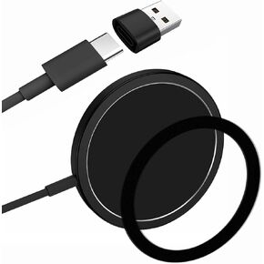 قطعتان من الشاحن اللاسلكي بقدرة 15 وات - شحن مغناطيسي سريع لهواتف iPhone 15/14/13/12، وAirpods Pro/2/3، وiPhone X-11 مع حلقتين مغناطيسيتين إضافيتين - ملحقات iPhone لشاحن لاسلكي قابل للتكيف (أسود)