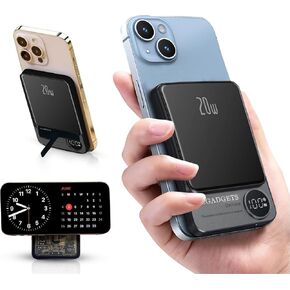 [2024] Magnetic 10,000mAh Wireless Portable Charger with USB-C, 20W Fast Charge, Magsafe-Compatible, Smart Display & Foldable Stand for iPhone 15/14/13/12/Android magnetic charger