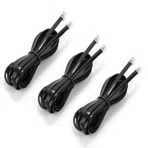 RJ12 Cable Phone Cord RJ12 6P6C Male to Male Straight Wired for Both Data and Voice Use Black (3 FT / 3 Pack)